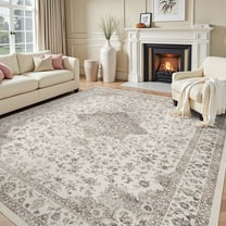SIXHOME 5x7 Feet Washable Non-Slip Area Rug - Traditional Distressed Vintage Brown Rug with Retro Floral Design, Ultra-Soft Indoor Carpet for Living Room, Bedroom, Dining Room
