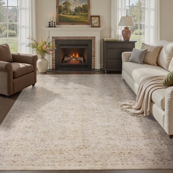 SIXHOME 5'x7' Area Rugs Washable Vintage Rugs for Living Room Distressed Floral Area Rug Indoor Soft Carpet Rugs for Bedroom Dining Room Office Throw Rugs Farmhouse Home Decor Beige