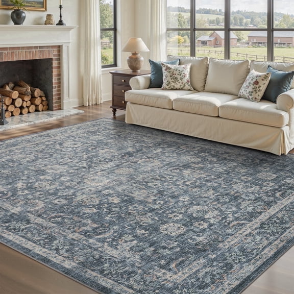 SIXHOME 5'x7' Area Rugs Washable Vintage Rugs for Living Room Distressed Floral Area Rug Indoor Soft Carpet Rugs for Bedroom Dining Room Office Throw Rugs Farmhouse Home Decor Blue