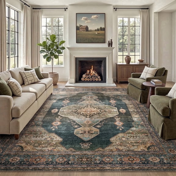 SIXHOME 5'x7' Area Rugs for Living Room Vintage Distressed Area Rugs for Bedroom Office Dining Room Machine Washable Indoor Rugs Green