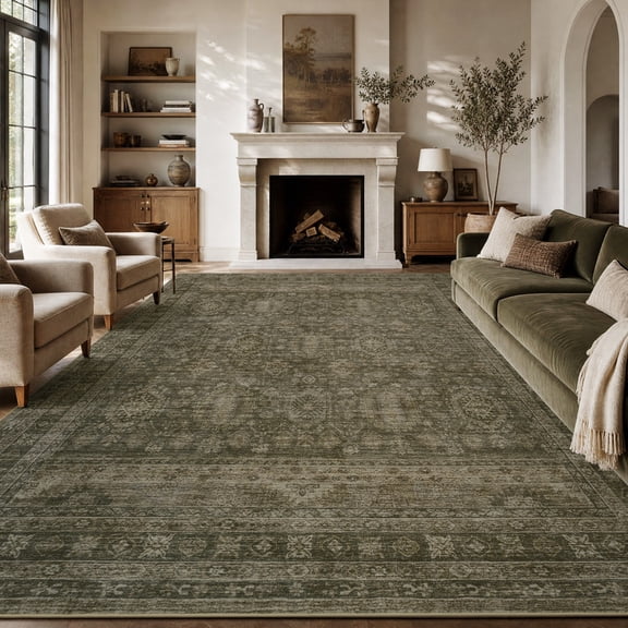SIXHOME 5'x7' Area Rugs for Living Room Vintage Area Rug Machine Washable Neutral Rugs Green