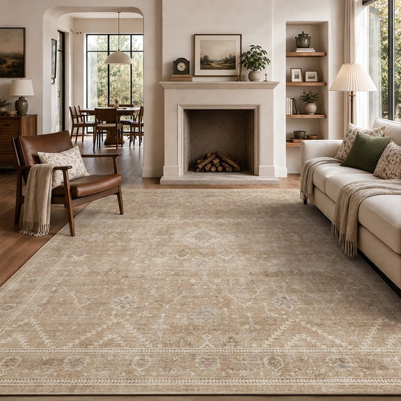 SIXHOME 5'x7' Area Rugs for Living Room Farmhouse Retro Area Rug Machine Washable Neutral Rugs Taupe