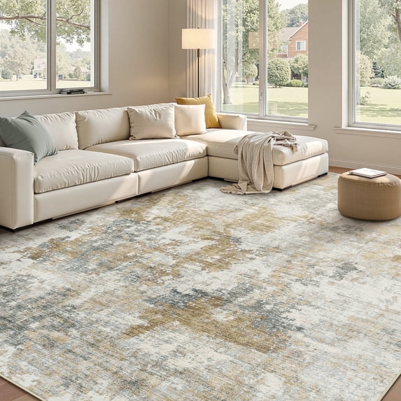SIXHOME 5'x7' Washable Non-Slip Area Rug, Modern Abstract Light Tan Rugs, Ultra-Soft Indoor Farmhouse Carpet for Living Room, Bedroom, Dining Room