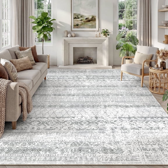 SIXHOME 5'x8' Area Rug for Living Room, Washable Foldable Lightweight Boho Geometric Moroccan Rug, Soft Non-Slip Distressed Carpet for Bedroom Dining Room Office, Modern Home Decor Gray