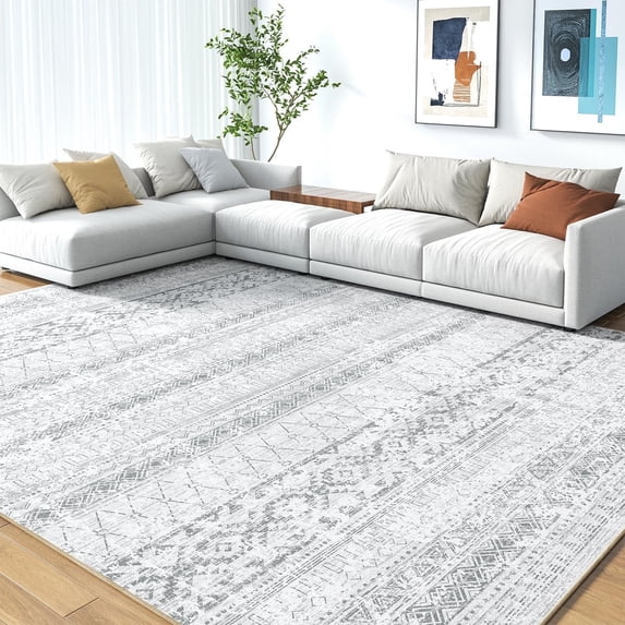 SIXHOME 5'x8' Area Rugs for Living Room Washable Rugs Boho Geometric Living Room Rug Moroccan Neutral Carpet Non Slip Soft Distressed Rugs for Bedroom Dining Room Office Modern Home Decor Gray