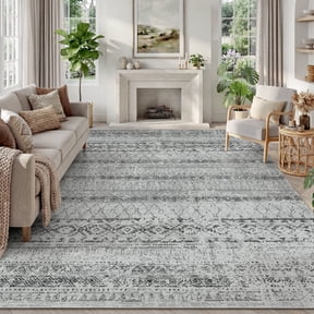 SIXHOME 5'x8' Area Rug for Living Room, Washable Foldable Lightweight Boho Geometric Moroccan Rug, Soft Non-Slip Distressed Carpet for Bedroom Dining Room Office, Modern Home Decor Black