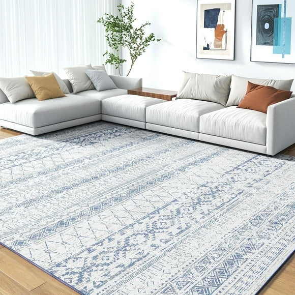SIXHOME 5'x8' Area Rugs for Living Room Washable Rugs Boho Geometric Living Room Rug Moroccan Neutral Carpet Non Slip Soft Distressed Rugs for Bedroom Dining Room Office Modern Home Decor Blue