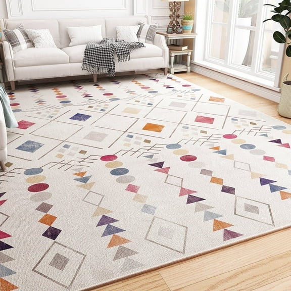 SIXHOME 5x7 Area Rugs Living Room Washable Modern Indoor Carpets Non Slip Floor Rugs for Bedroom Geometric Boho Pink Rugs Throw Rugs Beige and Colorful