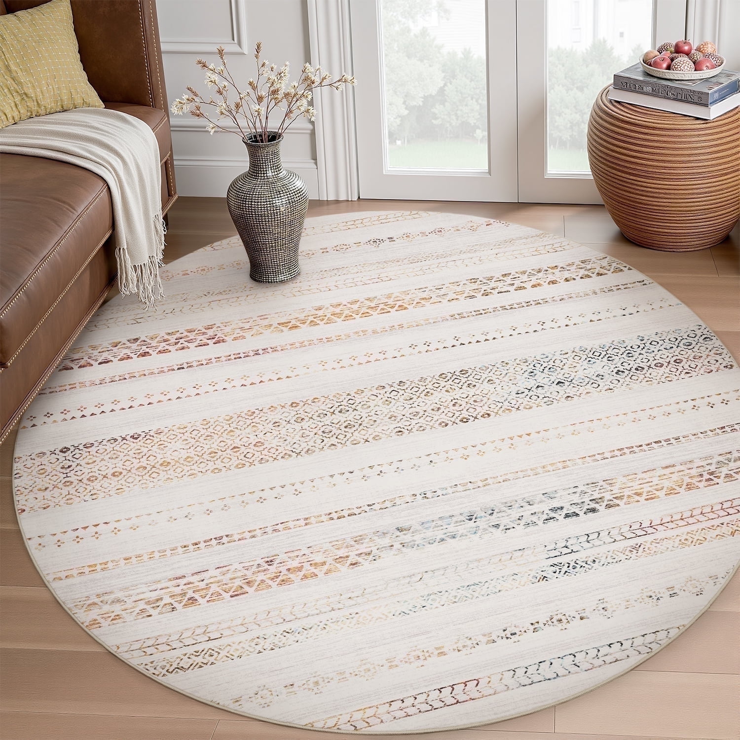 SIXHOME 6ft Round Rugs for Living Room Machine Washable Neutral ...