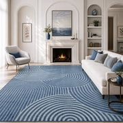 SIXHOME 6'x9' Area Rug Washable Boho Blue Modern Rugs for Living Room Bedroom Jacquard Geometric Soft Neutral Carpet Non Slip Indoor Rugs for Dining Room Home O