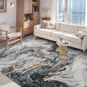SIXHOME 6'x9' Area Rugs for Living Room Marble Swirl Abstract Rug Ultra Soft Washable Rugs for Bedroom Anti Slip Durable Carpet Home Decor for Dining Room Black and Gold