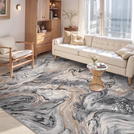 SIXHOME 6'x9' Area Rugs for Living Room Marble Swirl Abstract Rug Ultra Soft Washable Rugs for Bedroom Anti Slip Durable Carpet Home Decor for Dining Room Gray