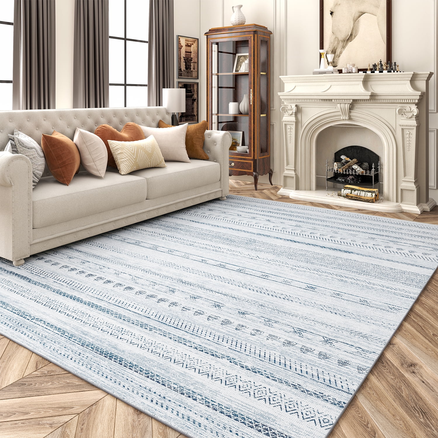 SIXHOME 5'x7' Area Rugs for Living Room Washable Rugs Boho Large Area Rug  Modern Geometric Neutral Carpet and Area Rugs for Home Decor Foldable Non  Slip Bedroom Rugs Gray 