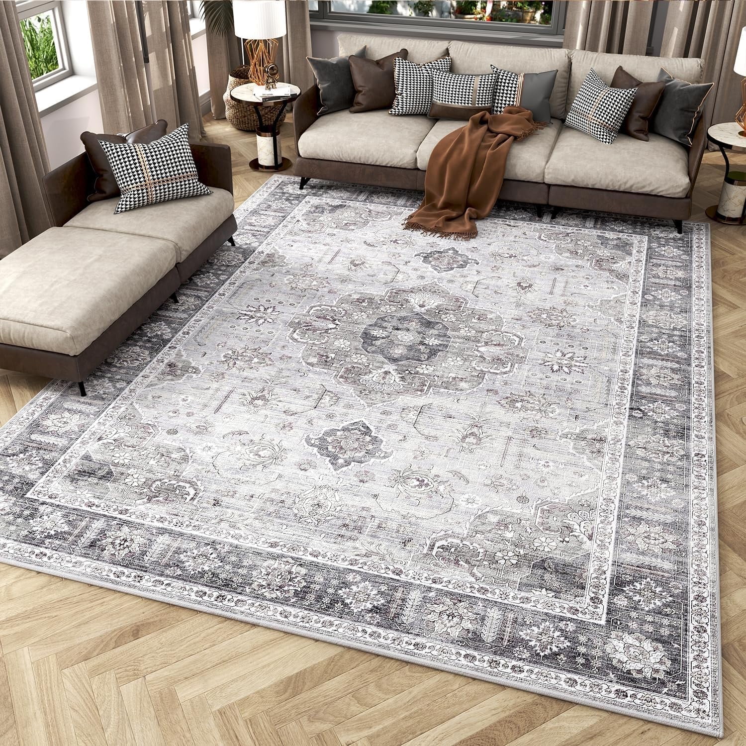 SIXHOME 6'x9' Washable Floral Medallion Rugs for Living Room & Bedroom ...