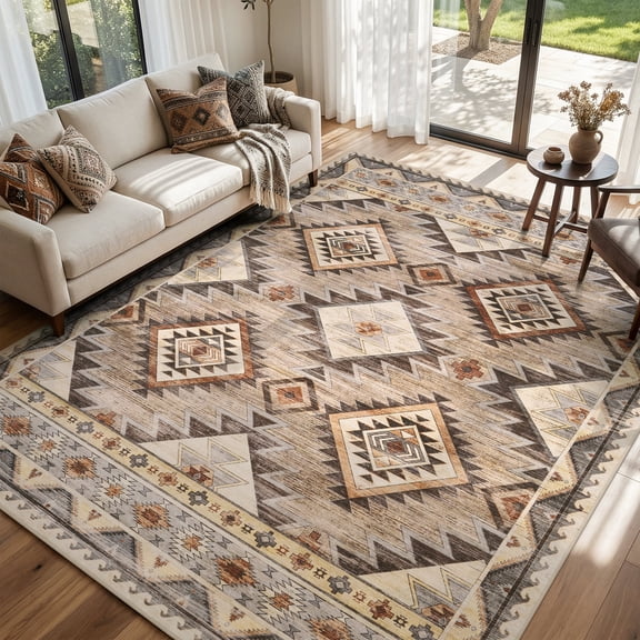 SIXHOME Southwestern Area Rug 6'x9' Vintage Geometric Large Area Rug Soft Indoor Carpet for Living Room Bedroom Dining Room Boho Rustic Tribal Rug
