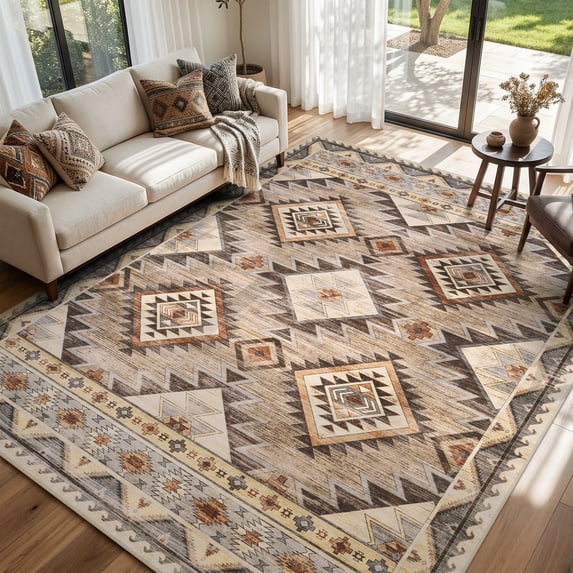 SIXHOME Southwestern Area Rug 6'x9' Vintage Geometric Large Area Rug Soft Indoor Carpet for Living Room Bedroom Dining Room Boho Rustic Tribal Rug