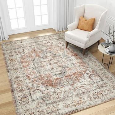 SIXHOME 6'x9' Area Rugs for Living Room Washable Rug Vintage Medallion Living Room Rug Distressed Soft Carpet Large Area Rugs for Bedroom Dinning Room Office Indoor Retro Home Decor Orange