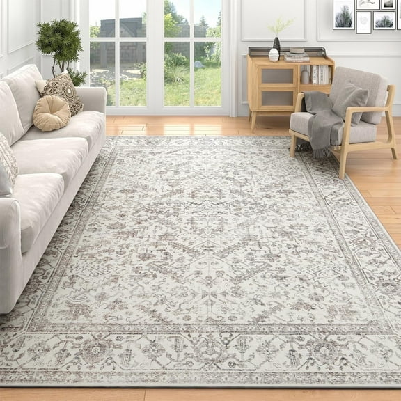SIXHOME 6'x9' Area Rugs for Living Room Washable Rugs Carpet Vintage Traditional Rugs for Bedroom Dinning Room Office Soft Non Slip Large Area Rug Retro Home Decor Light Gray
