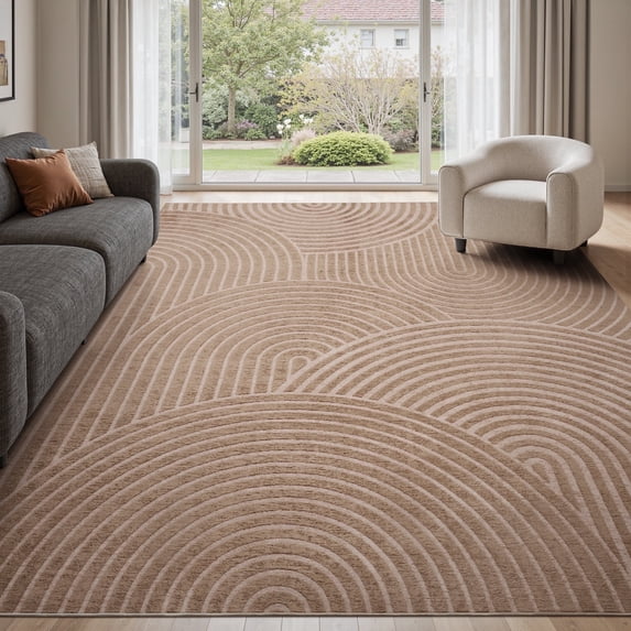 SIXHOME 6'x9' Rugs for Living Room Washable Bedroom Rug Jacquard Textured Boho Area Rug Modern Geometric Soft Carpet Non Slip Indoor Rugs for Dining Room Home Office Neutral Camel Brown