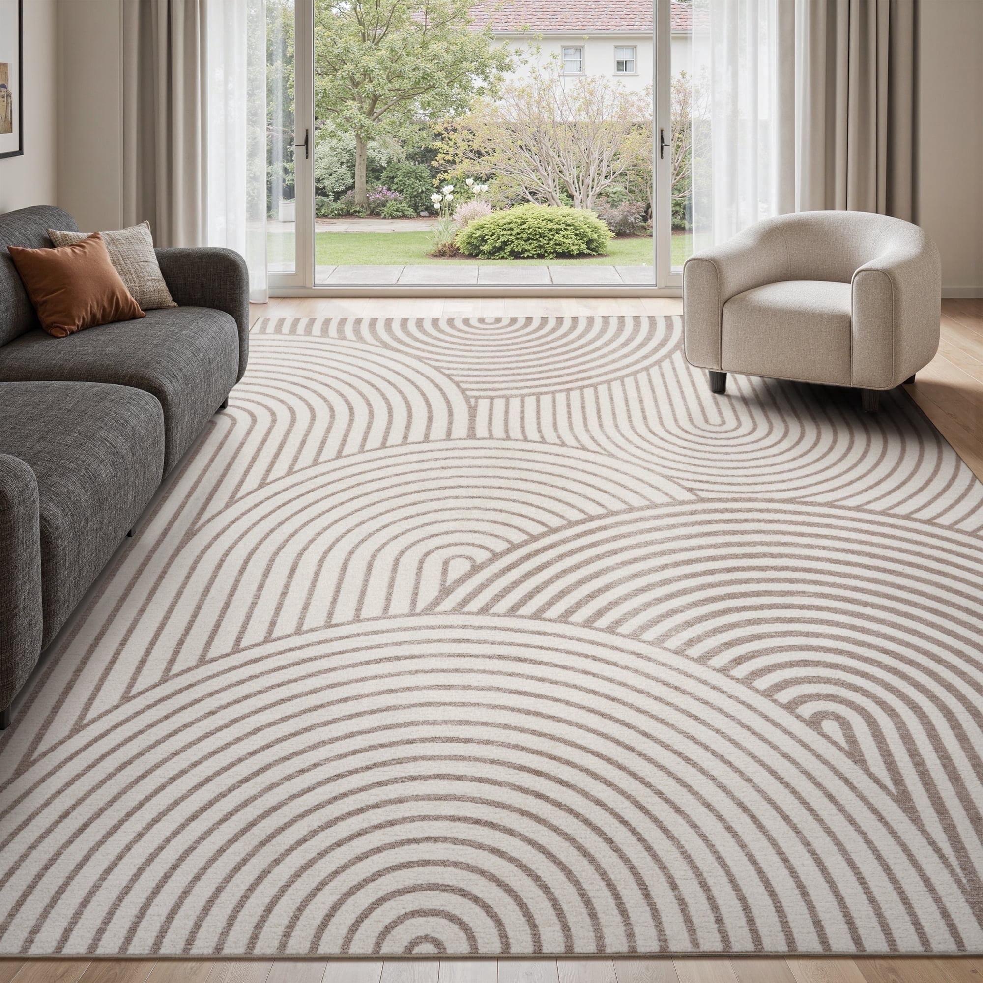 SIXHOME 6'x9' Rugs for Living Room Washable Bedroom Rug Jacquard Textured Boho Beige Area Rug Modern Geometric Soft Neutral Carpet Non Slip Indoor Rugs for Dining Room Home Office