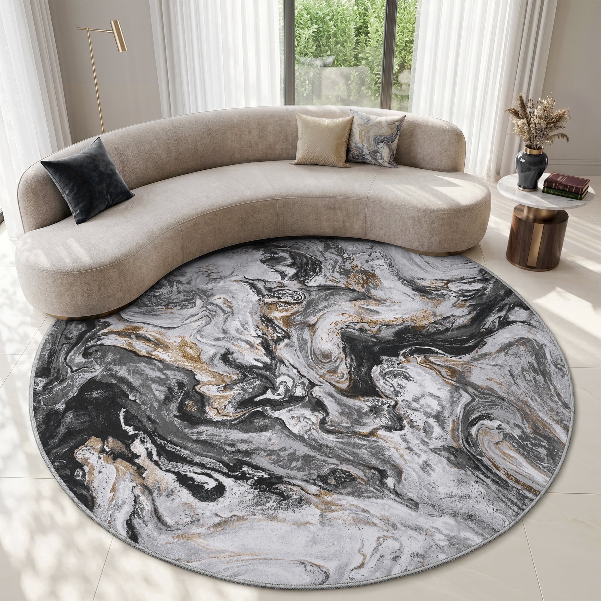 SIXHOME 6'x6' Area Rugs for Living Room Marble Swirl Abstract Rug Ultra Soft Washable Rugs for Bedroom Anti Slip Durable Carpet Home Decor for Dining Room