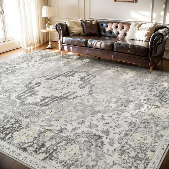 SIXHOME 6'x9' Area Rugs for Living Room Washable Traditional Distressed Carpet Non Slip Ultra Soft Retro Floral Throw Indoor Rug for Bedroom Dinning Room Gray
