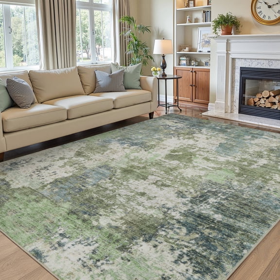 SIXHOME 6'x9' Abstract Area Rugs Modern Soft Washable Rug Neutral Non-Slip Indoor Rug for Living Room Bedroom Dining Room Office Lightweight Foldable Carpet Ideal for High Traffic Areas Green