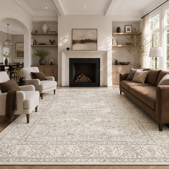 SIXHOME 6'x9' Area Rugs for Living Room Washable Rugs Carpet Vintage Traditional Rugs for Bedroom Dinning Room Office Soft Non Slip Large Area Rug Retro Home Decor Beige
