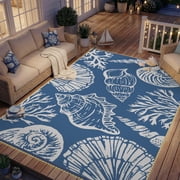 SIXHOME 8'x10' Waterproof Reversible Outdoor Rug with LED Strip Lights, Coastal Ocean-Inspired Patio Rug, Lightweight Woven Plastic Carpet for RV, Camping, Deck