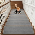 thumbnail image 1 of SIXHOME 7 Pack 8"x30" Non-Slip Stair Treads with Rubber Backing, Indoor Washable Stair Mats for Wooden Steps, Pets & Kids-Friendly Gray Stair Rug, 1 of 7