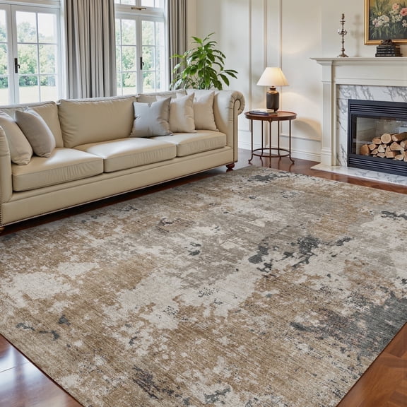 SIXHOME 8'x10' Abstract Area Rugs Modern Soft Washable Rug Neutral Non-Slip Indoor Rug for Living Room Bedroom Dining Room Office Lightweight Foldable Carpet Ideal for High Traffic Areas Dark Brown