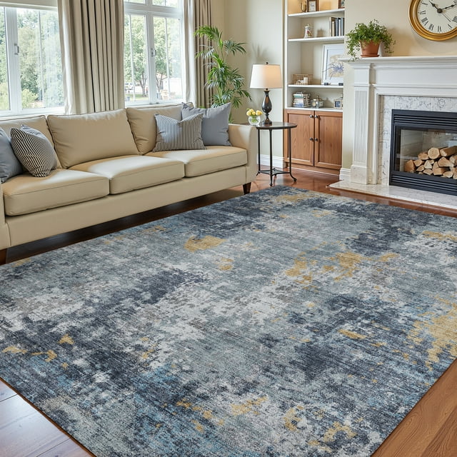 SIXHOME 8'x10' Abstract Area Rugs Modern Soft Washable Rug Neutral Non-Slip Indoor Rug for Living Room Bedroom Dining Room Office Lightweight Foldable Carpet Ideal for High Traffic Areas Blue