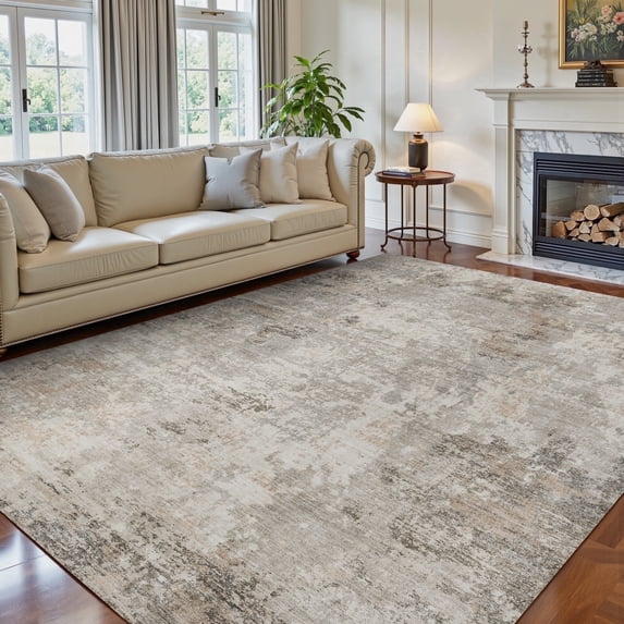 SIXHOME 8'x10' Abstract Area Rugs Modern Soft Washable Rug Neutral Non-Slip Indoor Rug for Living Room Bedroom Dining Room Office Lightweight Foldable Carpet Ideal for High Traffic Areas Taupe