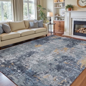 SIXHOME 8'x10' Abstract Area Rugs Modern Soft Washable Rug Neutral Non-Slip Indoor Rug for Living Room Bedroom Dining Room Office Lightweight Foldable Carpet Ideal for High Traffic Areas Blue