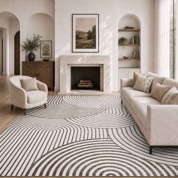 SIXHOME 8'x10' Area Rug Washable Boho Beige and Brown Modern Rugs for Living Room Bedroom Jacquard Geometric Soft Neutral Carpet Non Slip Indoor Rugs for Dining Room Home Office