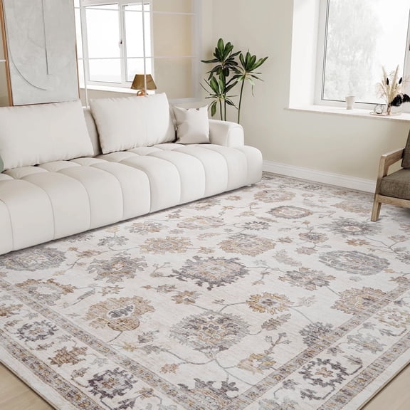 SIXHOME 8'x10' Area Rug Washable Retro Living Room Bedroom Carpet Soft Floral Distressed Indoor Rug Vintage Beige
