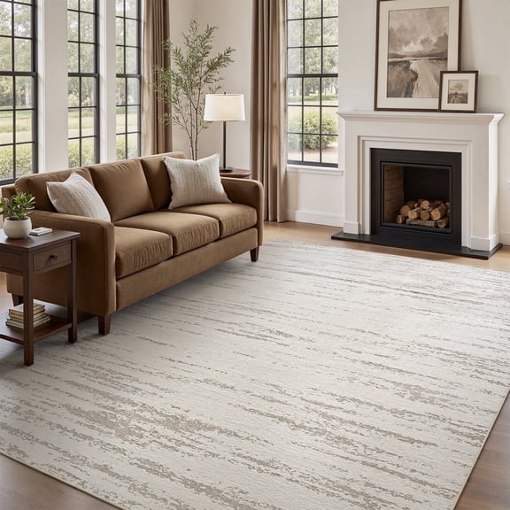 SIXHOME 8'x10' Area Rugs for Living Room Washable Rugs Chenille Jacquard Textured Modern Abstract Rugs for Bedroom Dining Room Office Indoor Non-Slip Soft Carpet Beige