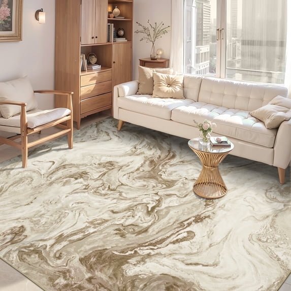 SIXHOME 8'x10' Area Rugs for Living Room Marble Swirl Abstract Rug Ultra Soft Washable Rugs for Bedroom Anti Slip Durable Carpet Home Decor for Dining Room Beige