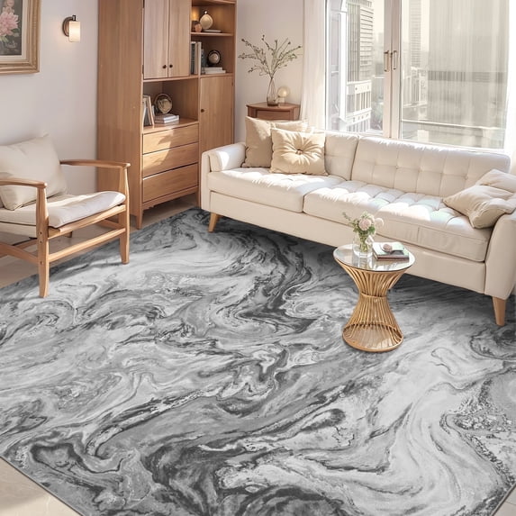 SIXHOME 8'x10' Area Rugs for Living Room Marble Swirl Abstract Rug Ultra Soft Washable Rugs for Bedroom Anti Slip Durable Carpet Home Decor for Dining Room Dark Gray
