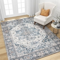 SIXHOME 8'x10' Area Rugs for Living Room Washable Rug Vintage Medallion Area Rug Distressed Retro Carpet Soft Farmhouse Large Area Rug for Bedroom Dinning Room Foldable Non Slip Home Decor Blue