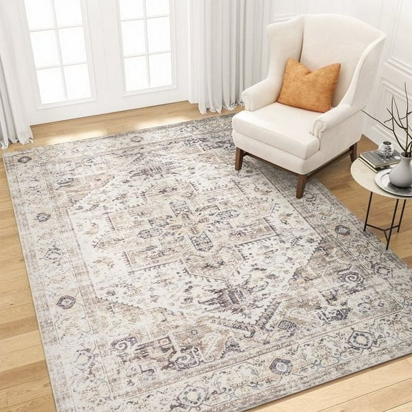 SIXHOME 8'x10' Area Rugs for Living Room Washable Rug Vintage Medallion Living Room Rug Distressed Soft Carpet Large Area Rugs for Bedroom Dinning Room Office Indoor Retro Home Decor Taupe