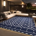 thumbnail image 1 of SIXHOME Outdoor Rug with LED Strip Lights 9'x12' Waterproof Patio Rug Reversible Indoor Outdoor Rug Lightweight Plastic Straw Rug for RV Camping Deck Balcony Boho Porch Decor Blue, 1 of 8
