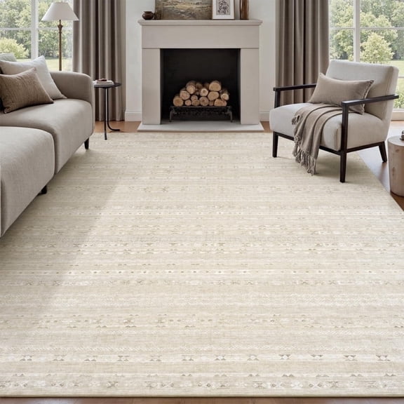 SIXHOME 8x10 Washable Area Rug Non Slip Vintage Boho Tribal Rug for Living Room Bedroom Low Pile Farmhouse Cream