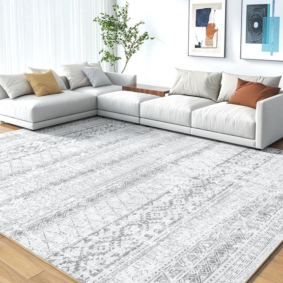 SIXHOME 8'x10' Area Rugs for Living Room Washable Rugs Boho Geometric Living Room Rug Moroccan Neutral Carpet Non Slip Soft Distressed Rugs for Bedroom Dining Room Office Modern Home Decor Gray