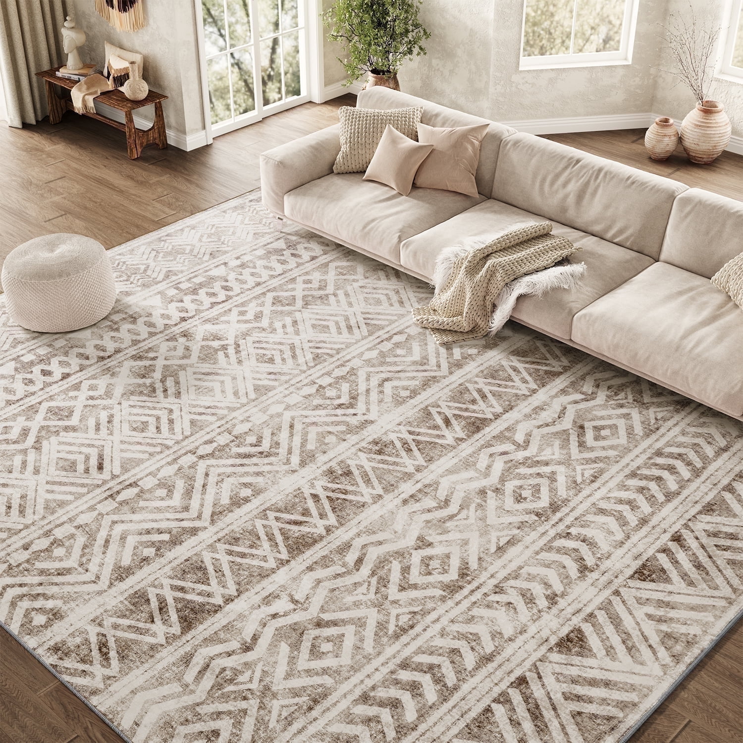 SIXHOME 8'x10' Area Rugs for Living Room Washable Rugs Boho Large Area Rug Modern Geometric Neutral Living Room Rug Carpet Soft Rugs for Bedroom Dining Room Office Home Decor Dark Brown