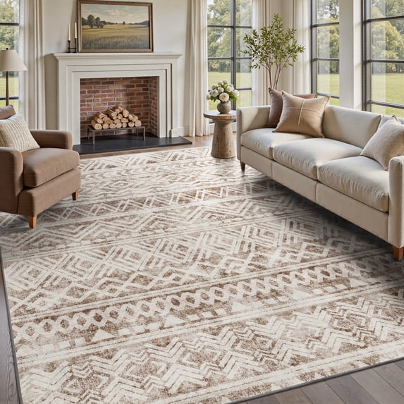SIXHOME 8'x10' Area Rugs for Living Room Washable Rugs Boho Large Area Rug Modern Geometric Neutral Living Room Rug Carpet Soft Rugs for Bedroom Dining Room Office Home Decor Dark Brown