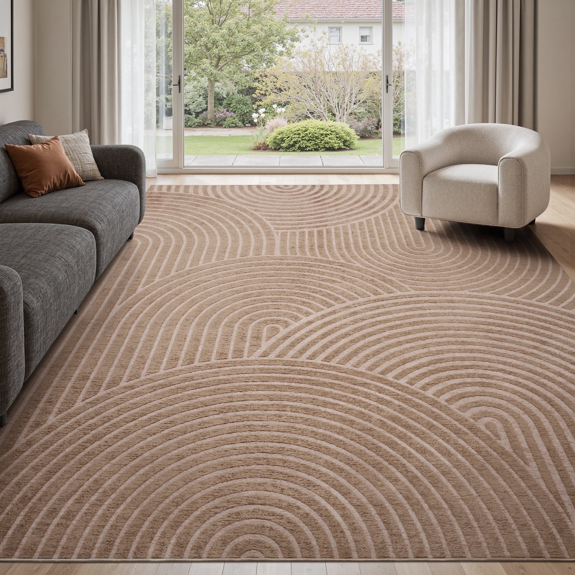 SIXHOME 8'x10' Rugs for Living Room Washable Bedroom Rug Jacquard Textured Boho Area Rug Modern Geometric Soft Carpet Non Slip Indoor Rugs for Dining Room Home Office Neutral Camel Brown
