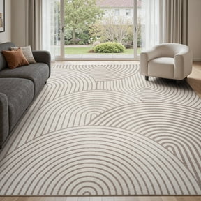 SIXHOME 8'x10' Rugs for Living Room Washable Bedroom Rug Jacquard Textured Boho Beige Area Rug Modern Geometric Soft Neutral Carpet Non Slip Indoor Rugs for Dining Room Home Office