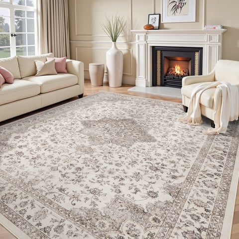 SIXHOME 8x10 Feet Washable Non-Slip Area Rug - Traditional Distressed Vintage Brown Rug with Retro Floral Design, Ultra-Soft Indoor Carpet for Living Room, Bedroom, Dining Room