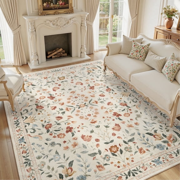 SIXHOME 8'x10' Area Rugs for Living Room Rugs for Bedroom Vintage Soft Floral Area Rug Washable Botanical Printed Carpet Non Slip Oriental Rug for Dining Room and Farmhouse Home Decor